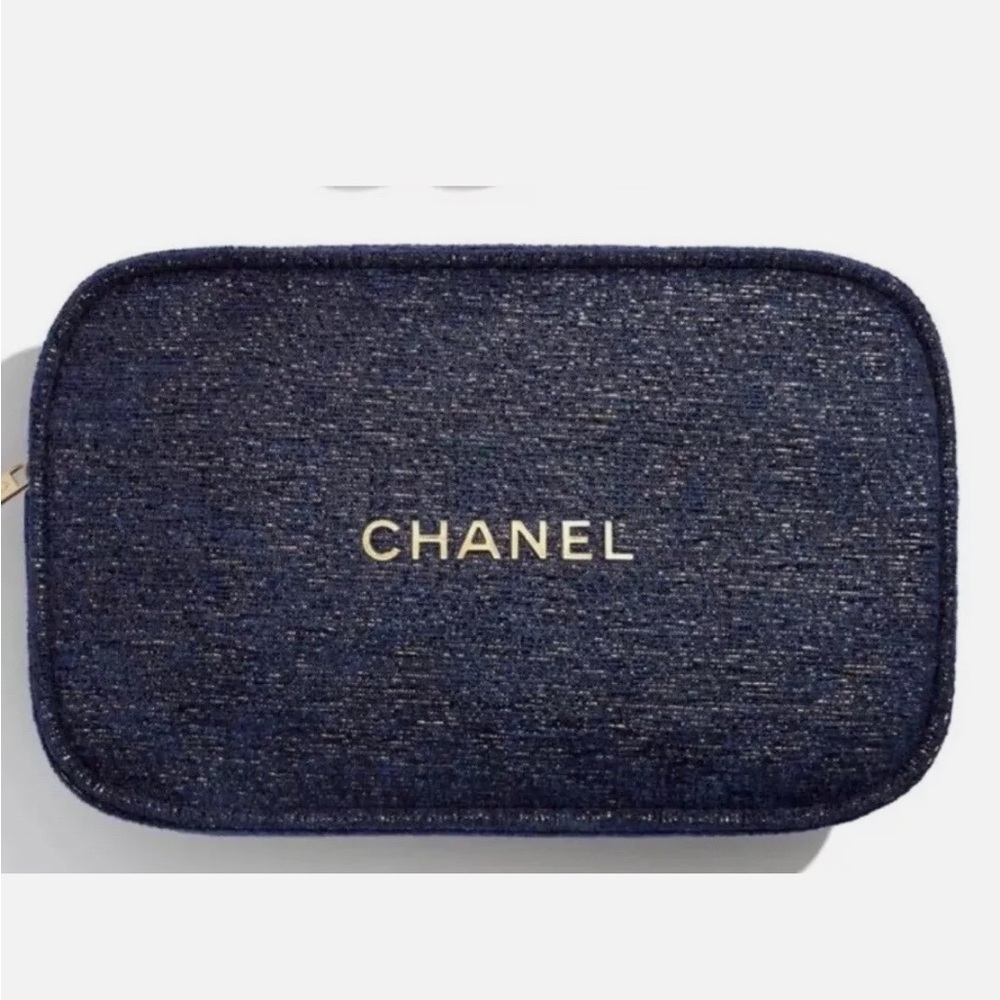 CHANEL Navy and Gold Cosmetic Case empty